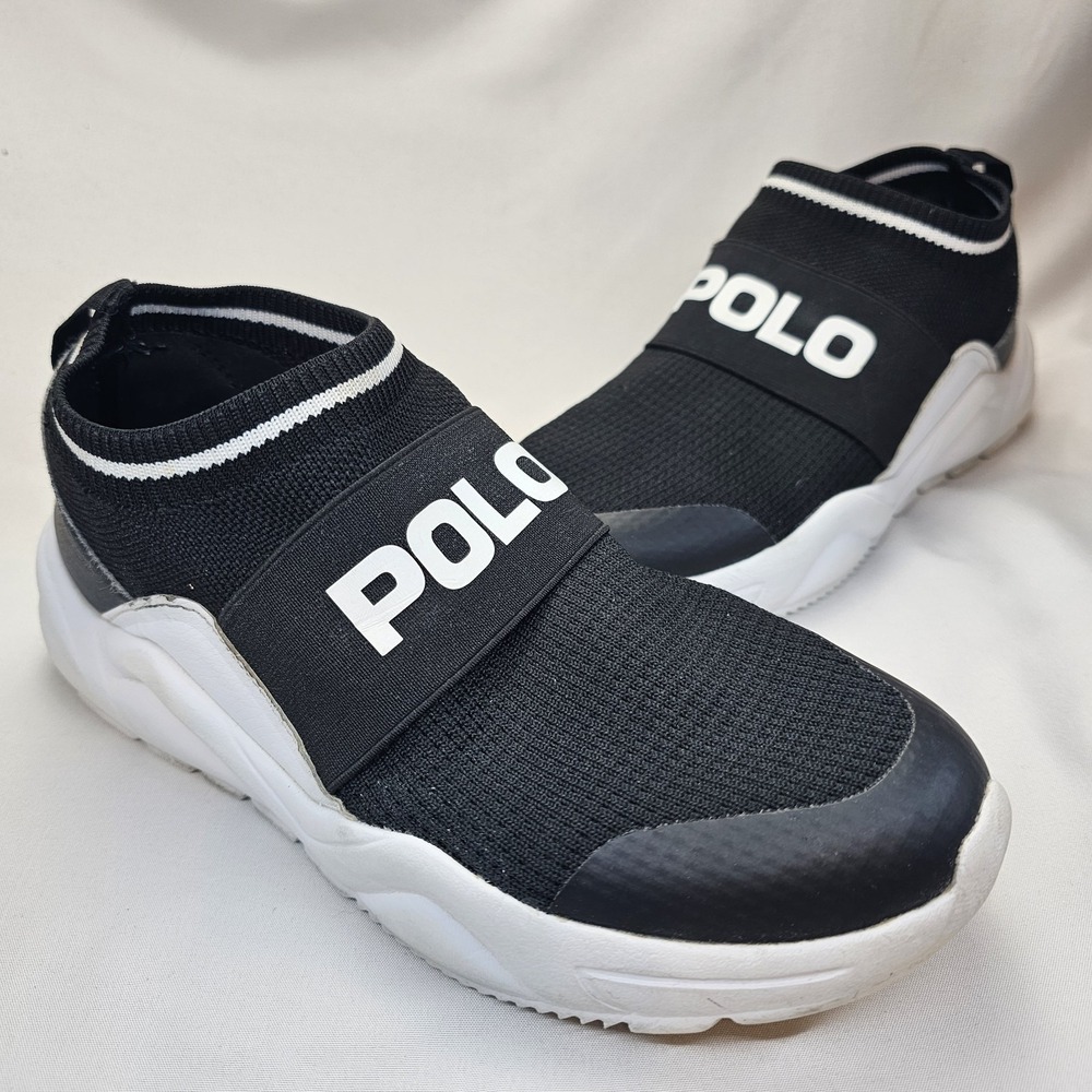 Polo Ralph Lauren Channing Low Sneakers Big Kids 5 Black Slip On Logo Strap Shoe
